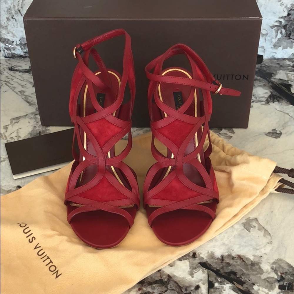 Louis Vuitton leather peep toe ankle strap heels